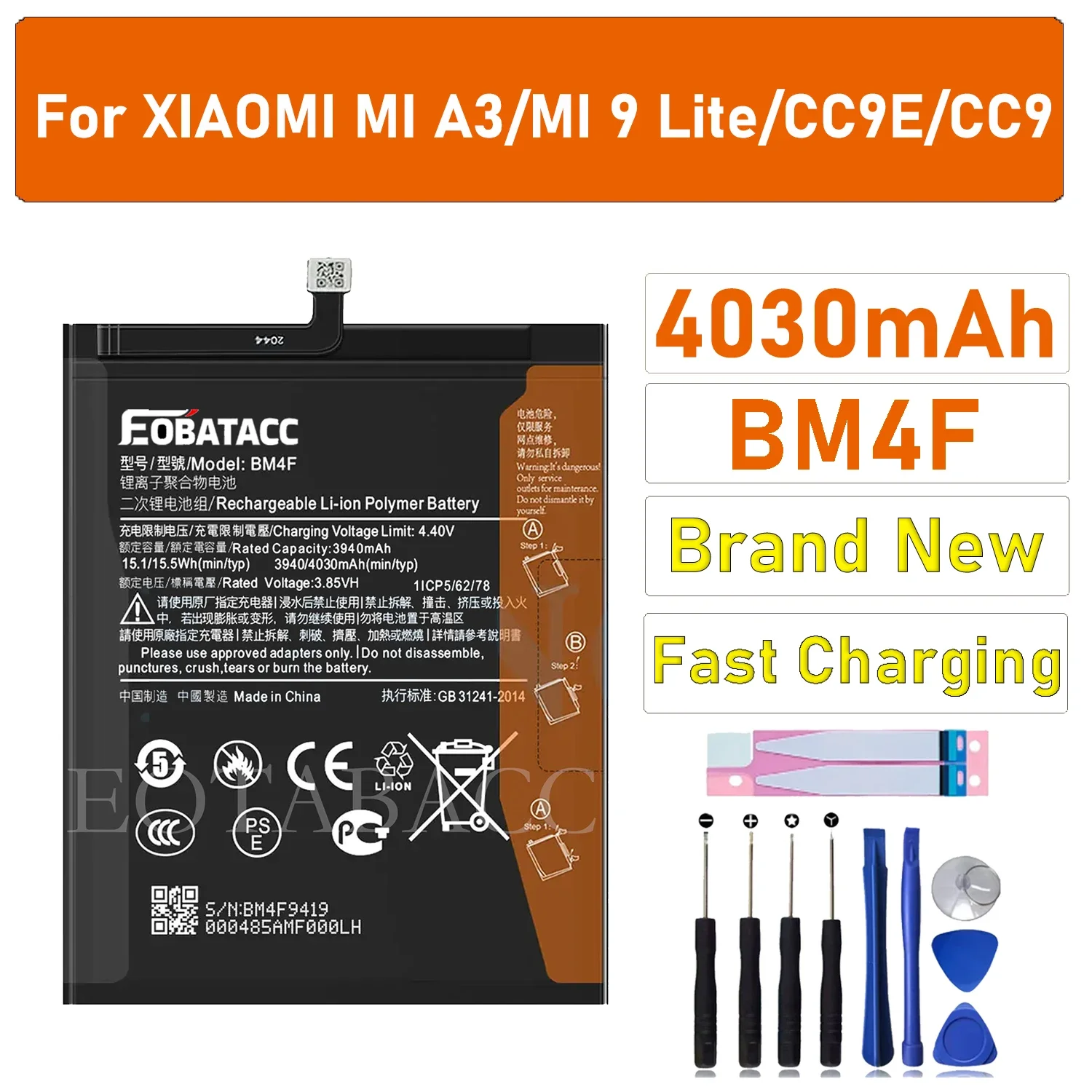 2025 Years EOBATACC New 100% Original Battery BM4F For Xiaomi Mi A3/ Mi 9 Lite/CC9E/CC9   Batteries + Free Tools
