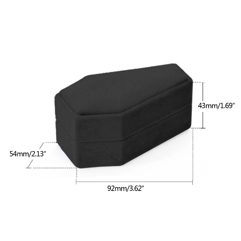 Gothic Black Coffin Shape Velvet Ring Box Jewelry Packaging Display Box with Detachable Lid Double Ring Holder Storage Box