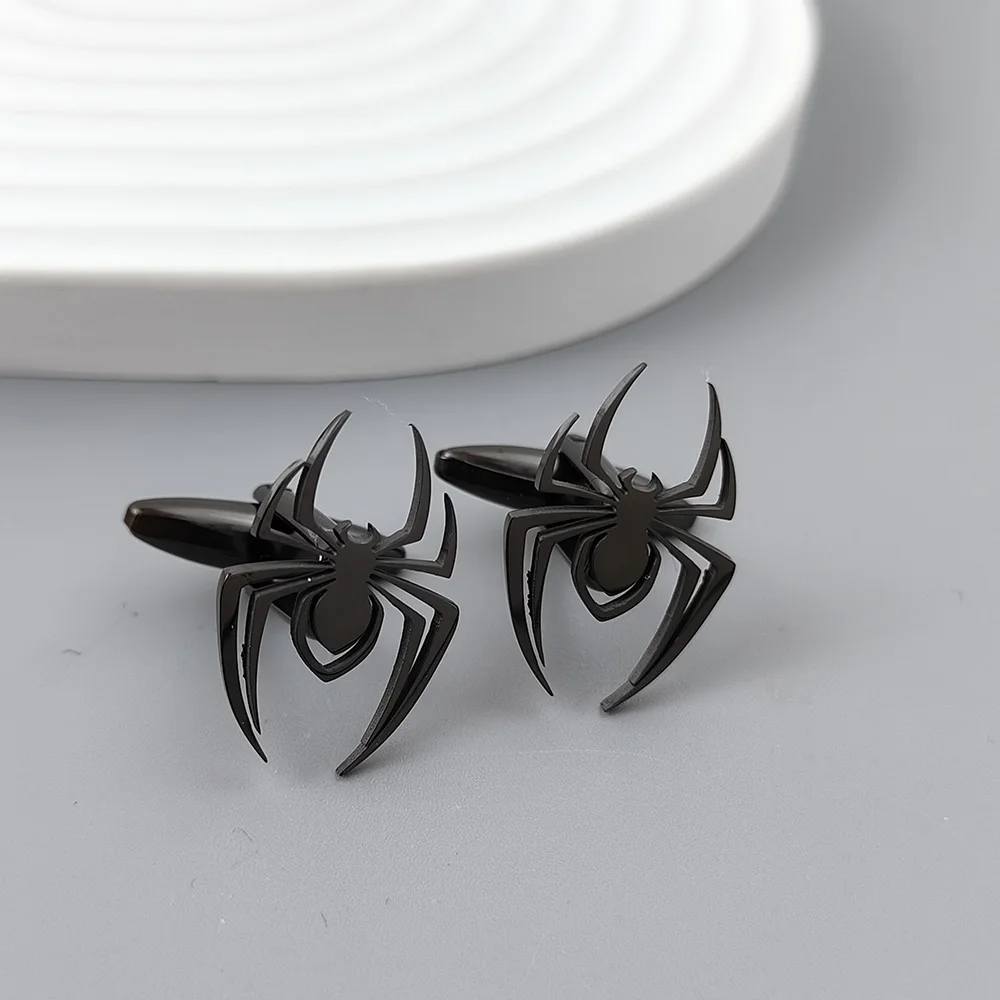 Halloween spider gold-plated cufflinks, French shirt cuff accessories, black stainless steel suit dressing, formal matching