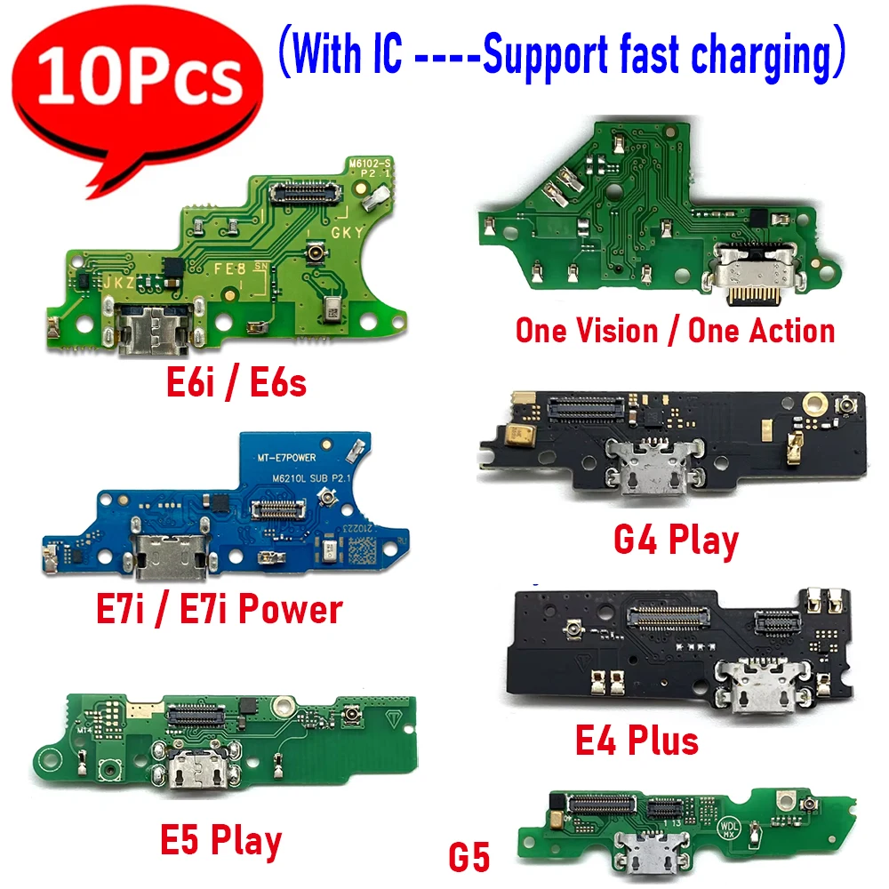 10Pcs，USB Charging Port Board Flex Cable Connector Parts For Moto G5 E6S E4 Plus G4 E5 Play Go E6i E7i Power One Vision Action