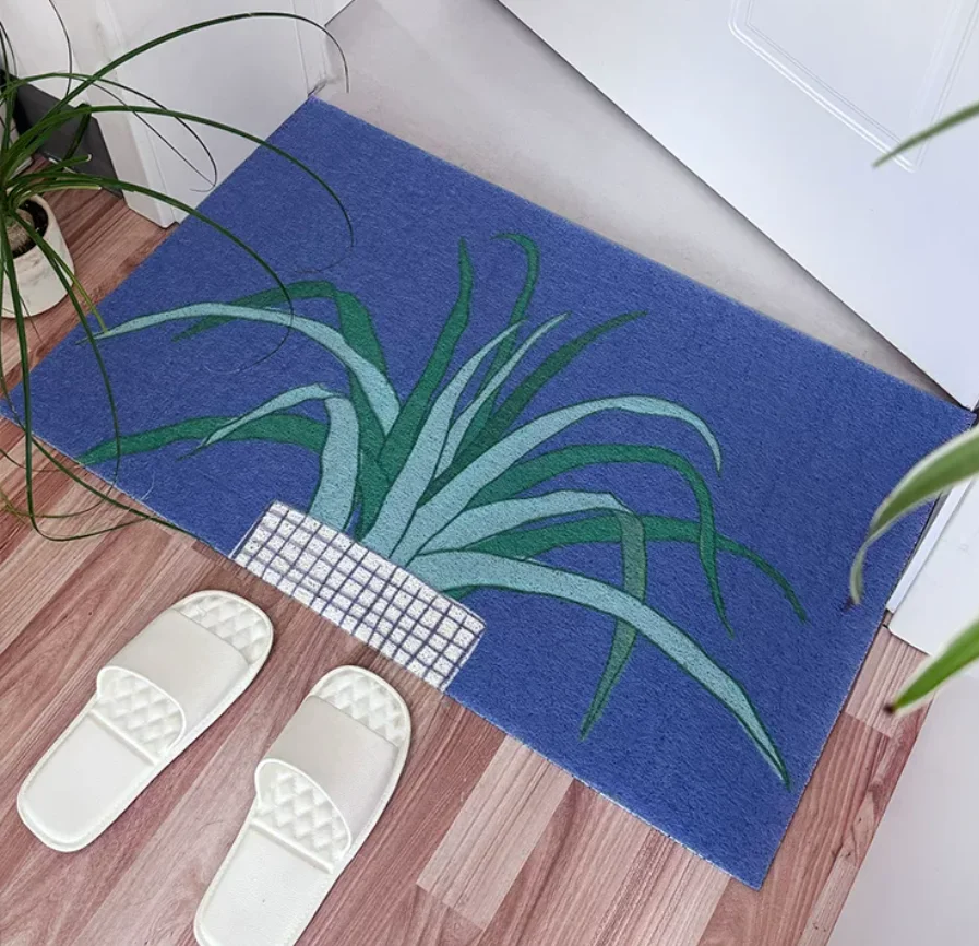 PVC Plant Pattern Doormat Cuttable Entrance Rug Hallway Mat Carpet Area Anti Dust Floor Tidy Clean Pad Aesthetic Home Decor