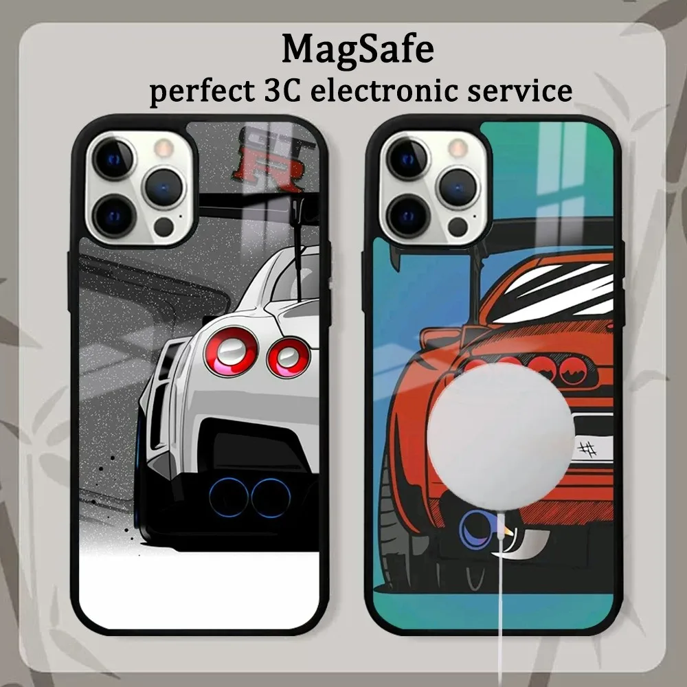 Coque de téléphone avec voitures de sport, coque magnétique miroir, Japon, JDM, iPhone 16 15 14 13 12 11 Pro Max Plus Mini