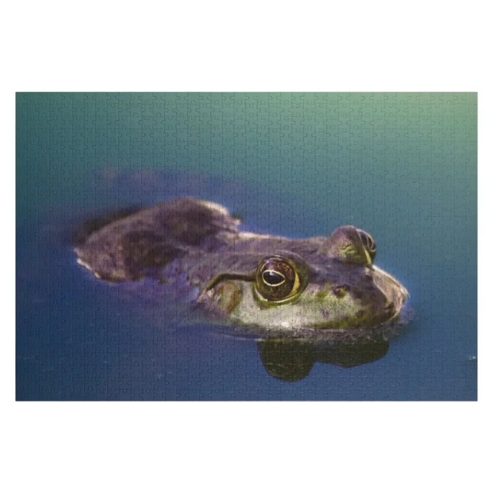 

Frog in Water Green Frog Eyes Jigsaw Puzzle Woods For Adults Custom Wood Puzzle