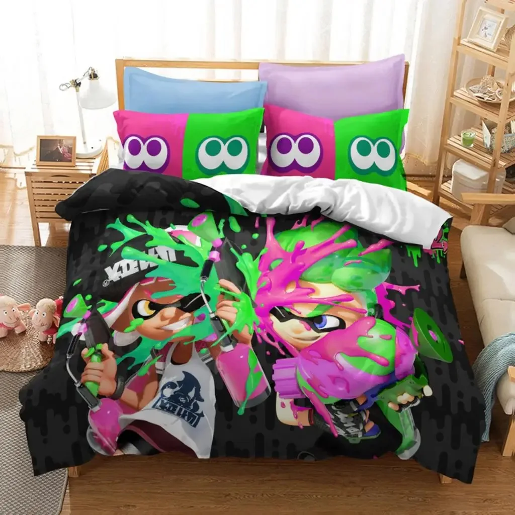 

Popular Splatoon 2 Game Printed Bedding Set 3d Cartoon Duvet Cover Set Pillow Case Twin Full Queen King Size Bed Linen Bed Set