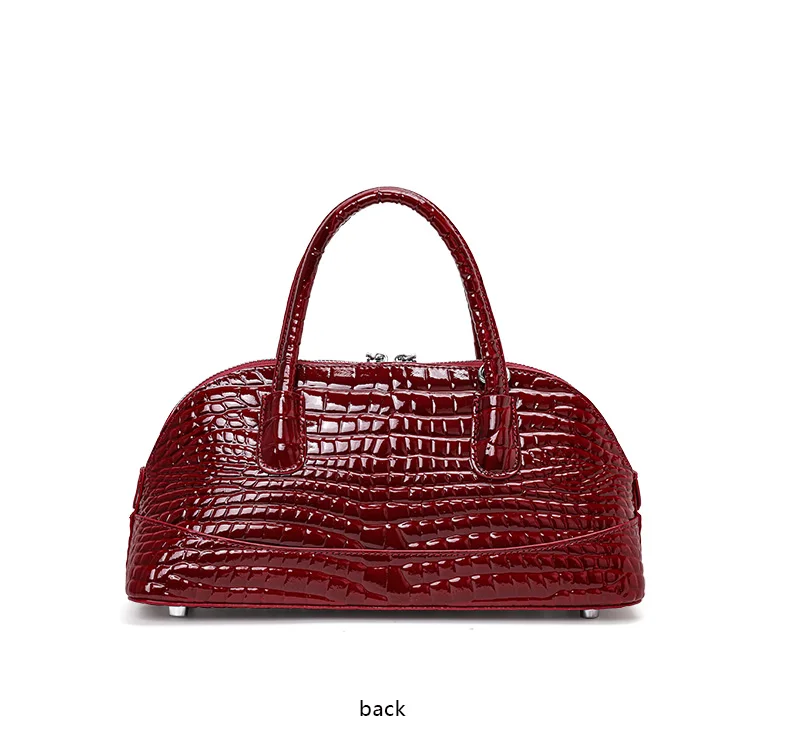 Aidrani Damen-Handtasche aus echtem Rindsleder mit Krokodilmuster - Glänzende Umhängetasche im Bowling-Stil – Detail 13