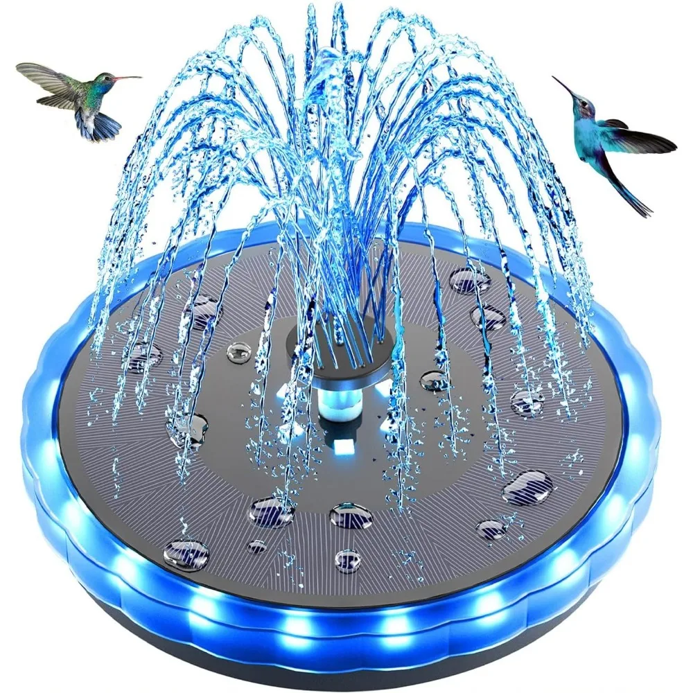 Solar Fountain, 4W Solar Powered Bird Bath Fountains with 4000 Battery, Color LED Lights, Outdoor Water Feature Fountain Pump