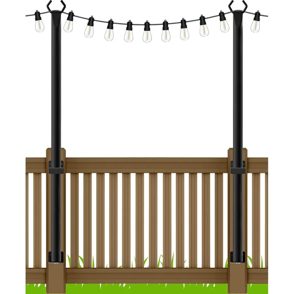 

5t String Light Poles 2 Pack,Light Poles or Outside Lights,Outdoor with ence Brackets Hanging Lights,Metal Stand Deck Patio Back