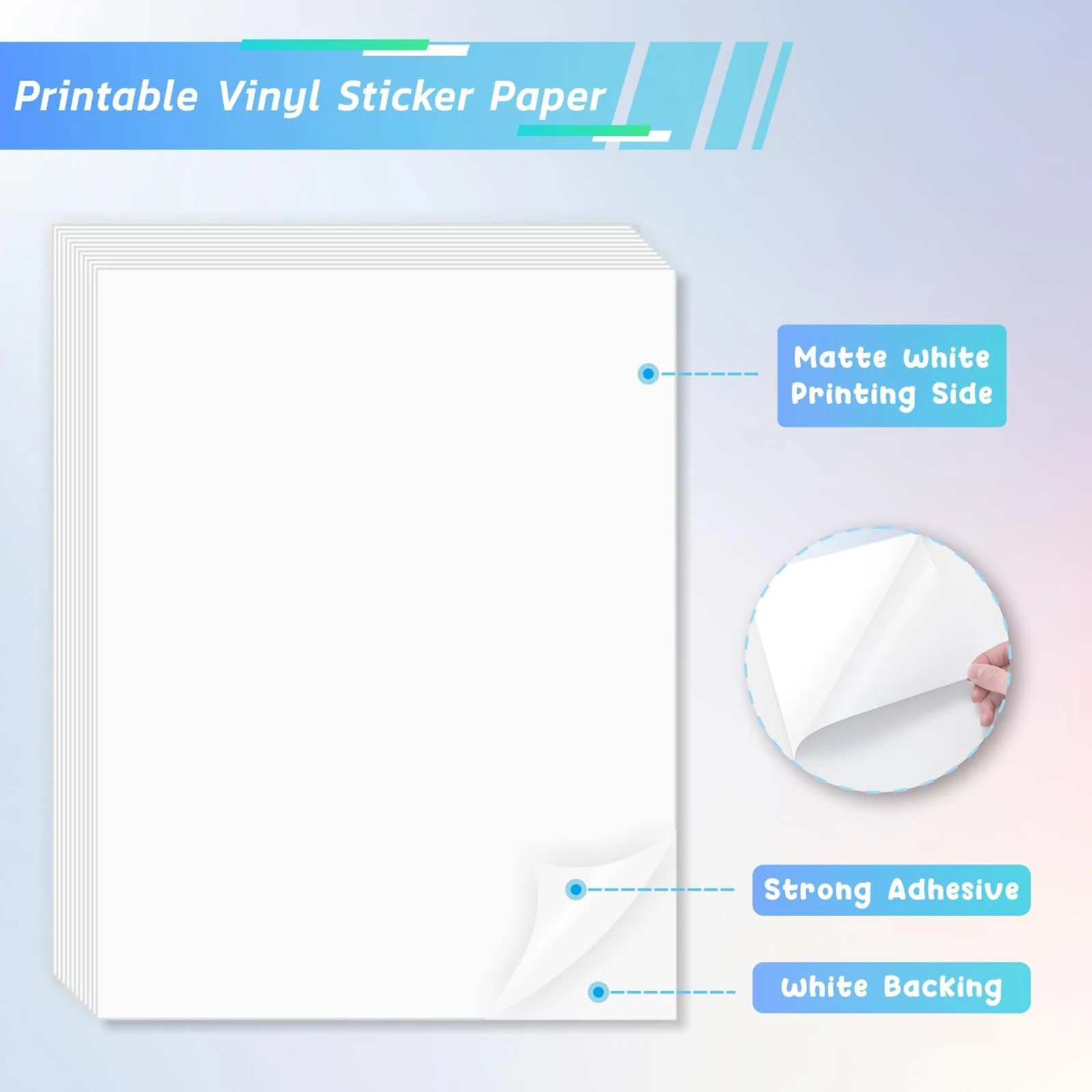 20 Sheets 8.5x 11 Inches Printable Vinyl Sticker Paper Matte White for Inkjet Printer Self-Adhesive Sheets Waterproof