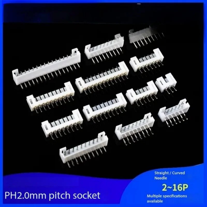 50PCS PH2.0mm pitch straight pin binder connector 2/3/4/5/6/7/8/9/10/12/16P plastic shell