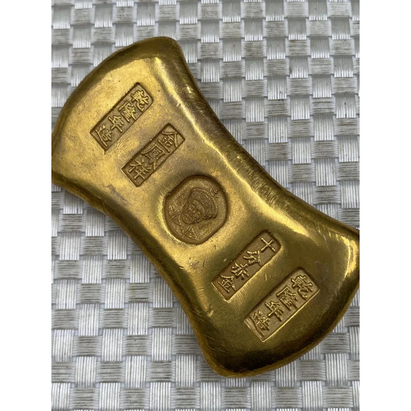 Early Gold Ingot Pure Copper Gold-Plated Gold Ingot Gold Ingot Oval Gold Ingot the Five Emperors before Qing Dynasty Solid Clear