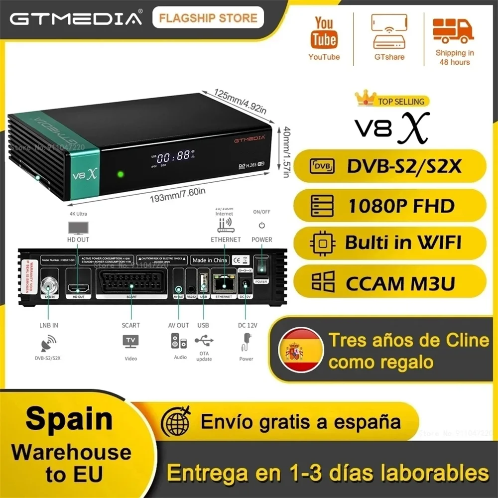 DVB-S2 Satellite Receiver GTMEDIA V8X H.265 DVB S2 S2X Buildin Wifi Support TNTsat smart GT MEDIA V7S 2X Support usb wifi H.264