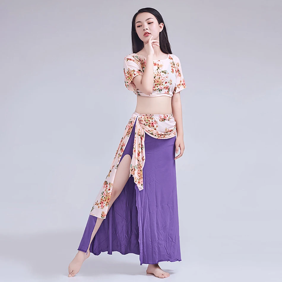 Belly Dance Practice Clothes Summer Practice Suits Large Size Slimming Performance Costume Set Oriental Dance Mesh Practice Suit