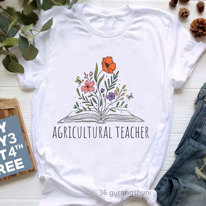 

Agriculture Teacher Flowers Graphic Print Tshirts Women'S Clothing Funny Teacher Life T Shirt Femme Harajuku Shirt Summer Tops