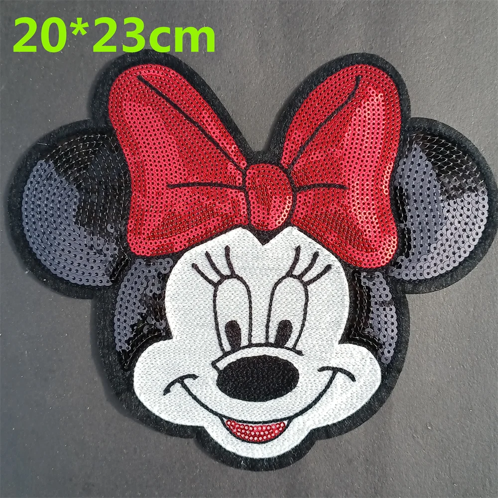 1 stücke Marke Neue Pailletten Bogen Minnie Applique Cartoon Bogen Aufkleber Hand Nähen DIY Patchwork Stickerei Patch Kleidung Kleid Kleidung