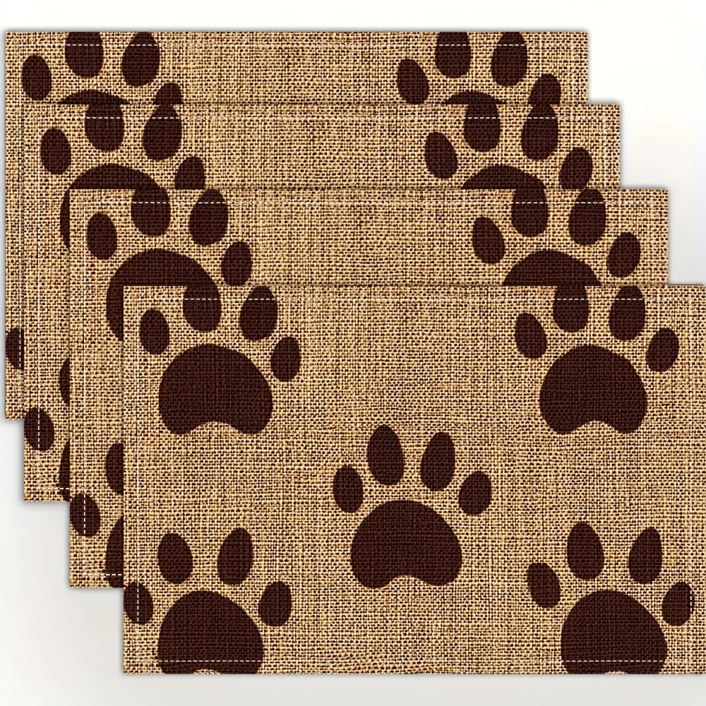 Of 8, 4, Or 6 Flat Animal Paw Print Placemat Set Rustic Burlap Table Mats Pet Lover Home Kitchen Decor