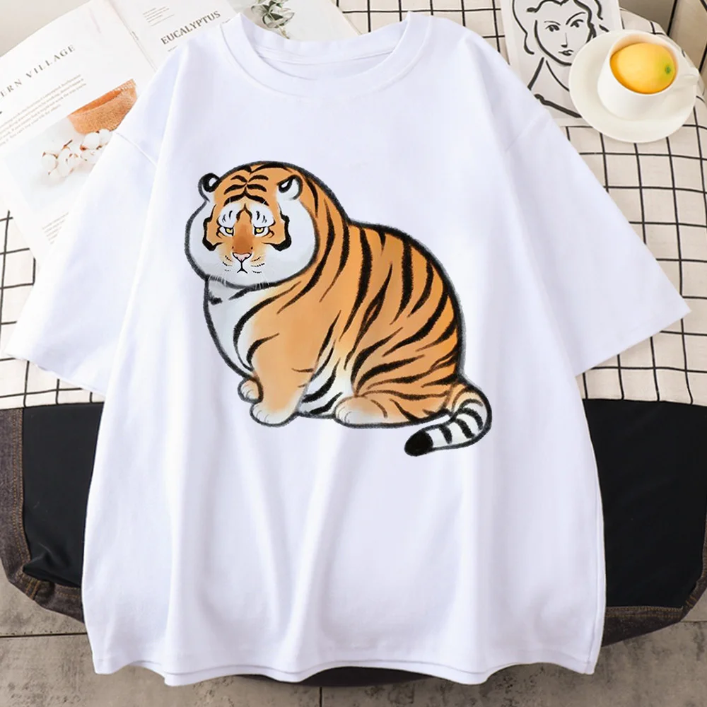 

Harajuku Y2k Street Top Cute Cartoon Comic Fat Tiger Letter Print Women's T-shirts Japanese Casual Fashion T-shirt Trendy Female