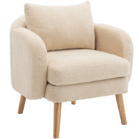 Teddy velvet armchair with pillow extra thick pillow armchair, single sofa armchair, padded armchair, solid wood leg chair