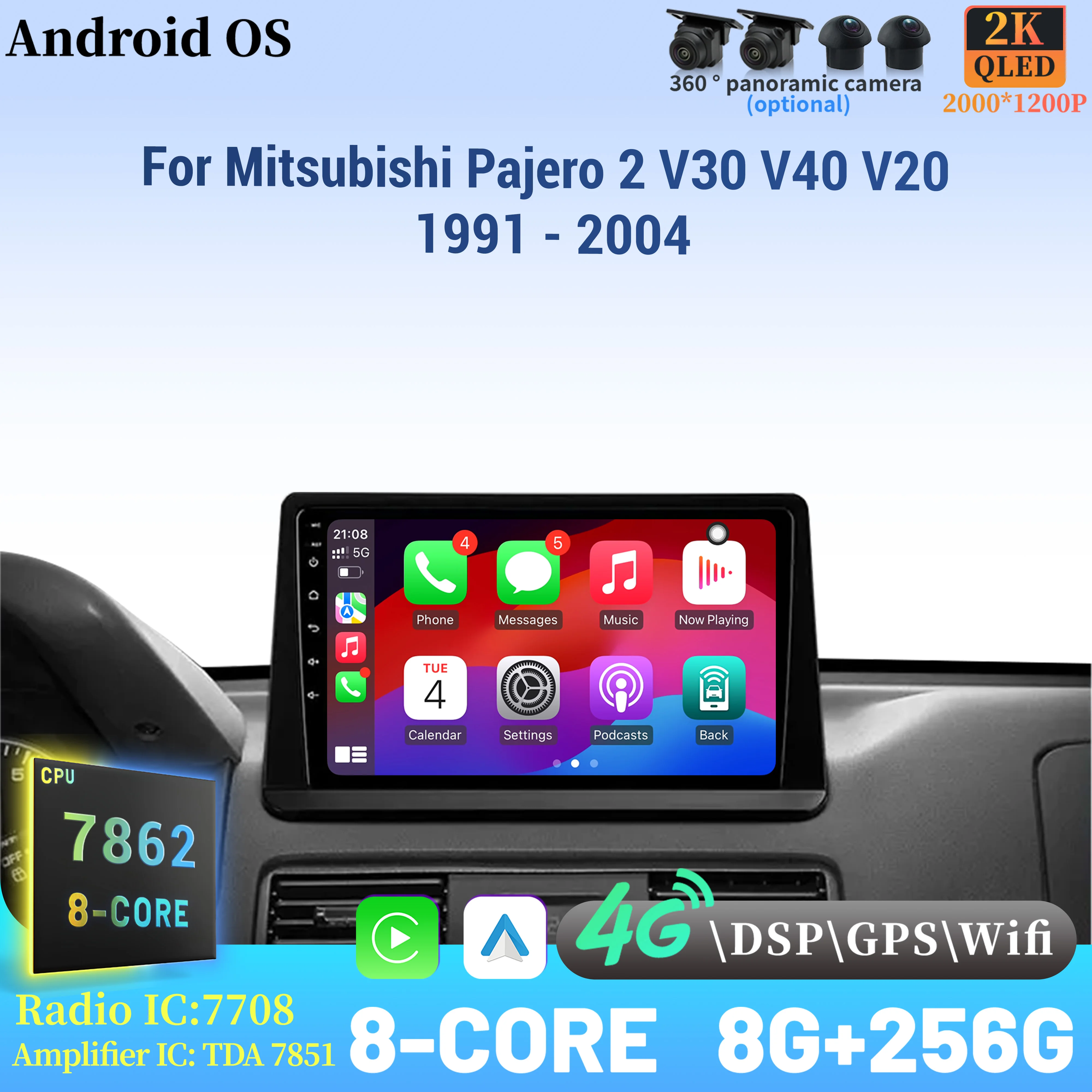 

Android 14 Radio Car Multimedia Player Touch 2K QLED Screen For Mitsubishi Pajero 2 V30 V40 V20 1991 - 2004 Wireless BT CarPlay