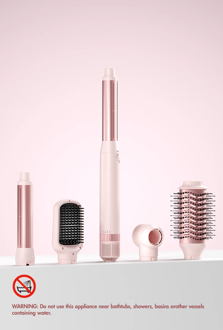 Haartrocknerbürste, abnehmbares 5-in-1-Styling- und Trocknungssystem, schnelles Trocknen, Glätten und Stylen von Locken, automatischer Lockenstab – Detail 8