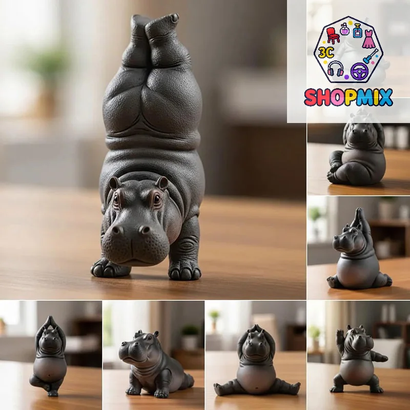 Estatua de Hipopótamo Maestro de Yoga, Figura de Hipopótamo Hecha a Mano en Resina, Estatua de Yoga de Hipopótamo para Meditación, Decoración para el Hogar