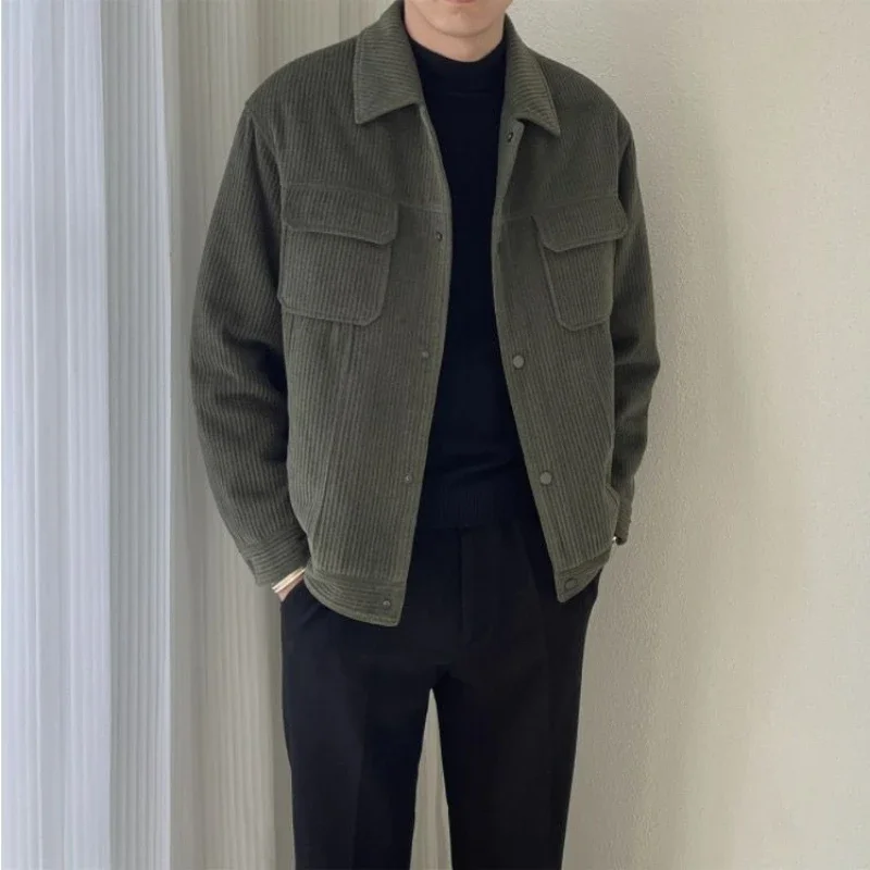 

​Autumn Spring Men's Corduroy Jacket Military Collared Short Jacket Loose Fit Stylish Workwear for Daily Wear​