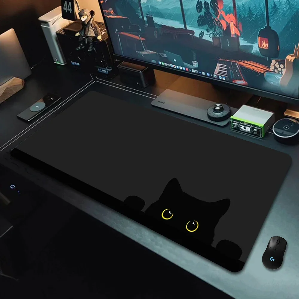 Kawaii Black Cat Mouse Pad Large Cute Kitten Game Keyboard Mat XxL Computers Accessories 400x900mm Table Pads Office Carpet Mats