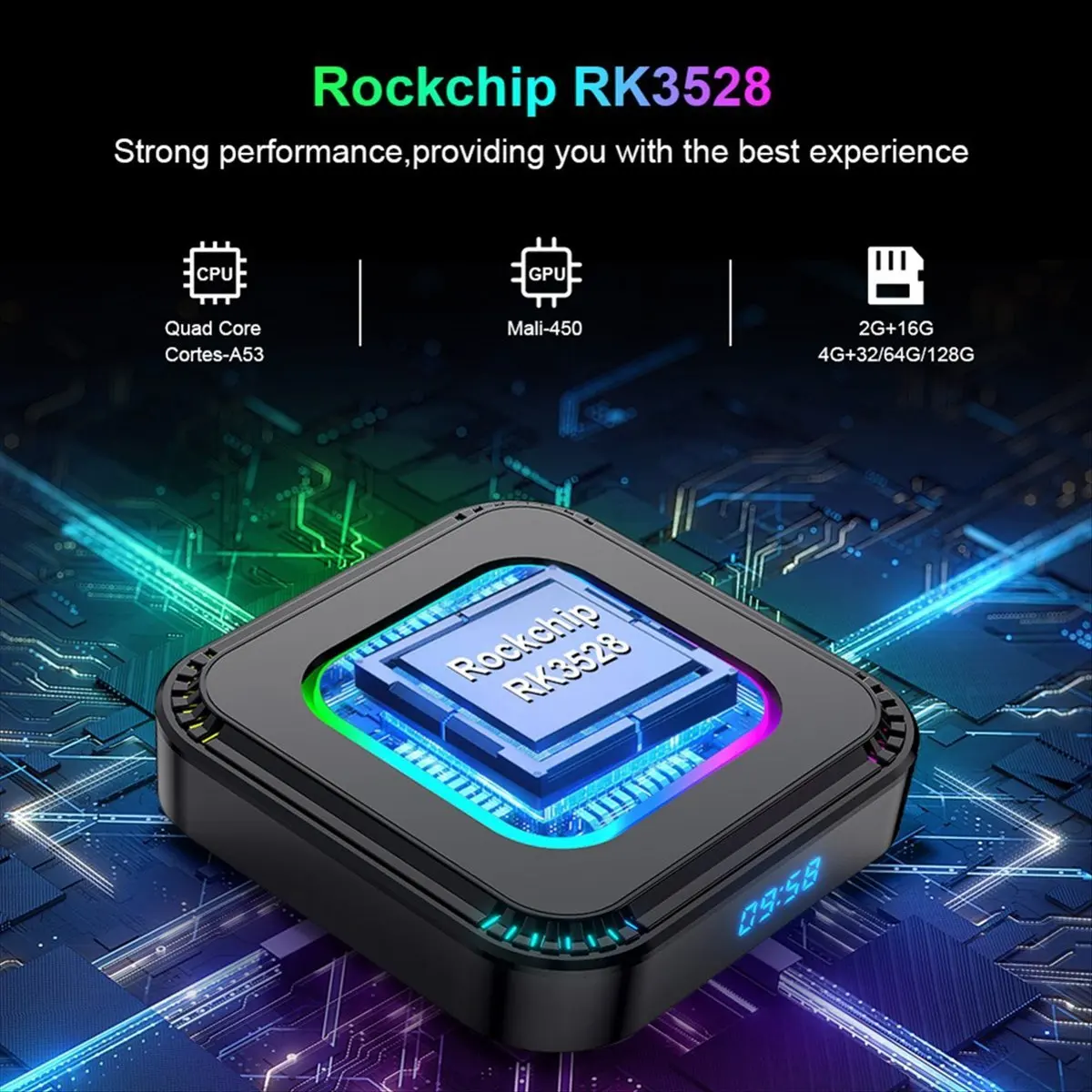 

Смарт ТВ-приставка A43M 4+32G на Android 13 RK3528 с HDR10, 8K, RGB-подсветкой, BT 5.0, Wi-Fi 6, голосовым управлением, медиаплеер, с вилкой AU