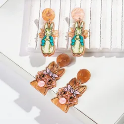 Cute Blowing Bubble Bunny Acrylic Earrings for Women Fashion Funny Cartoon Rabbit Animal Drop Earring Easter Jewelry Trendy Gift