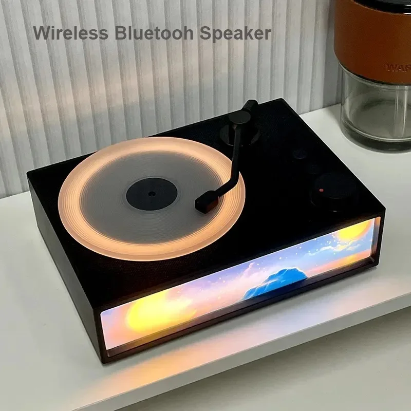 

Bluetooth Wireless Speaker Portable Retro Vinyl Record Music Player 5W Stereo Sound with Illustration Lights Essential Aroma