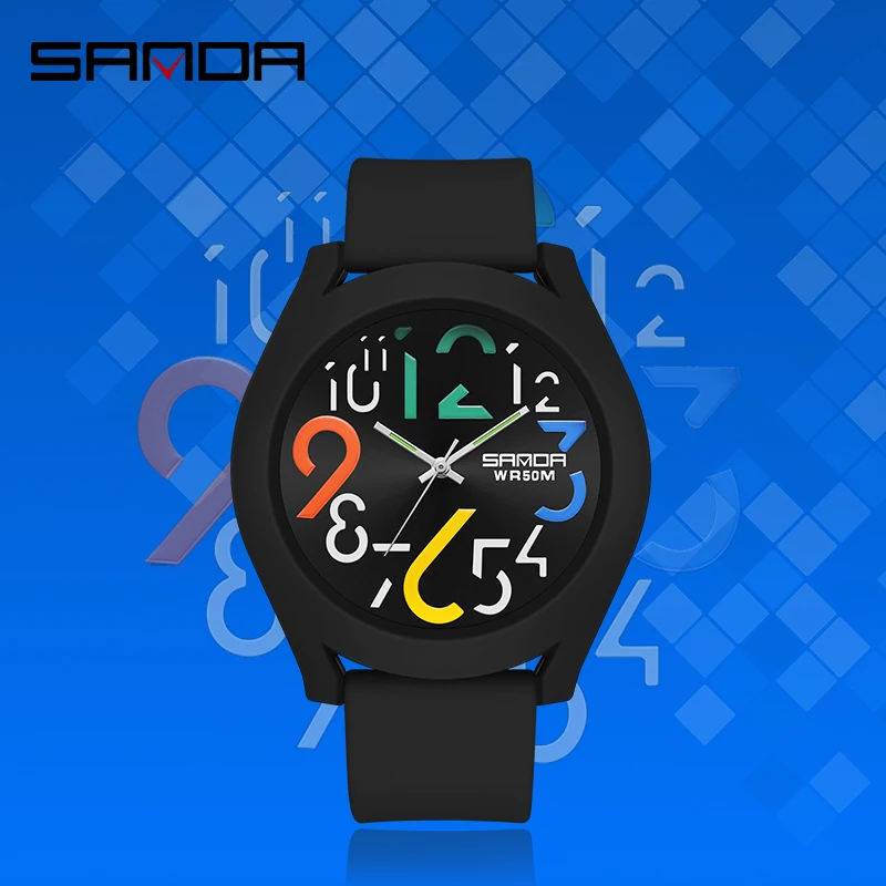 Sanda-Reloj de cuarzo deportivo para hombre, cronógrafo informal de lujo con esfera con personalidad, correa de silicona, resistente al agua hasta 50m, novedad de 2023