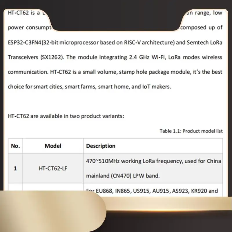 H ELTEC AUTOMATION HT-CT62 ESP32C3 SX1262 Lora Node Module Bluetooth Lora Lorawan Node Wifi Wireless Module-N36R