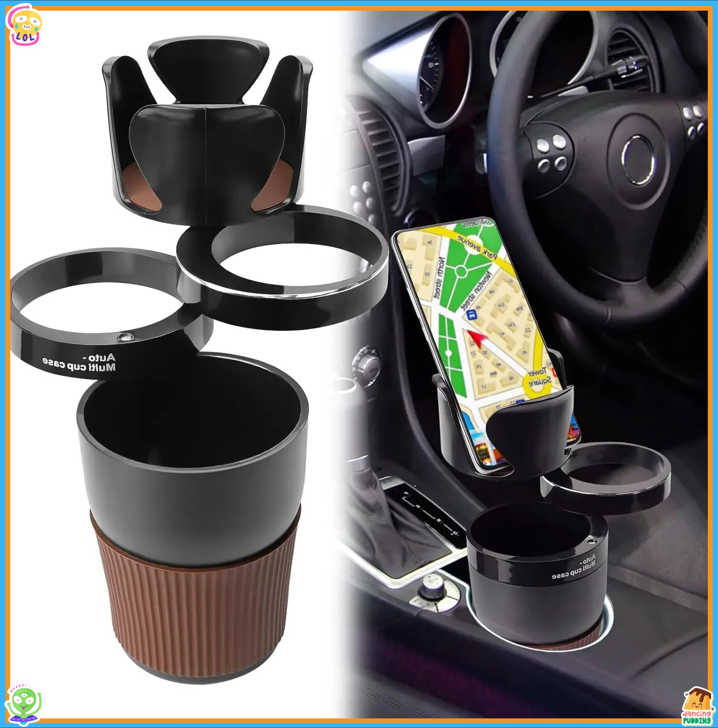 حامل أكواب السيارة متعدد الوظائف 3 في 1 360 درجة ° الدورية قابل للتعديل زجاجة ماء السيارة حامل المشروبات المنظم اكسسوارات السيارات #1