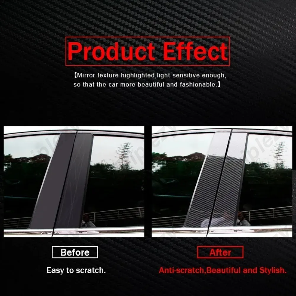 6Pcs Glossy Piano Black Car Door Window B C Pillar Post Cover Trim For Chery Tiggo 7 Pro Plus 2020-2024 Carbon Fiber Sticker