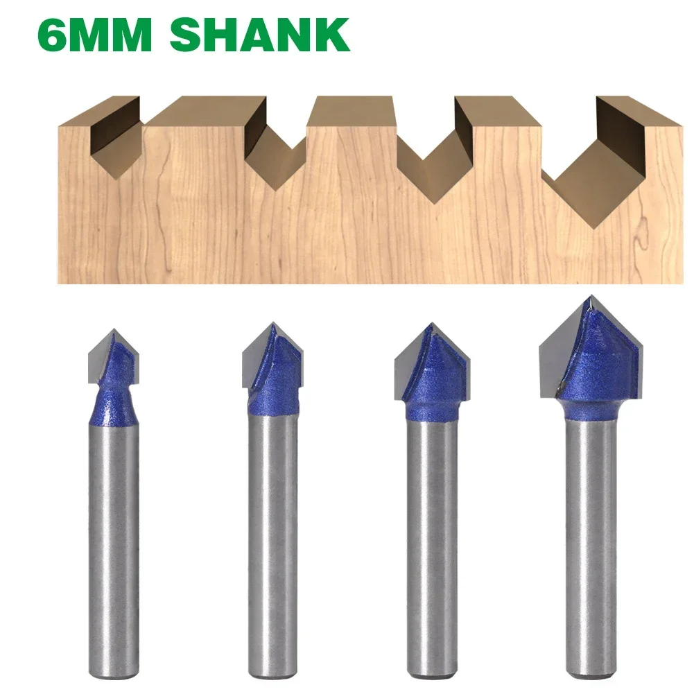 1PC 6MM Shank Milling Cutter 90 Degree V Groove Bit 1/4