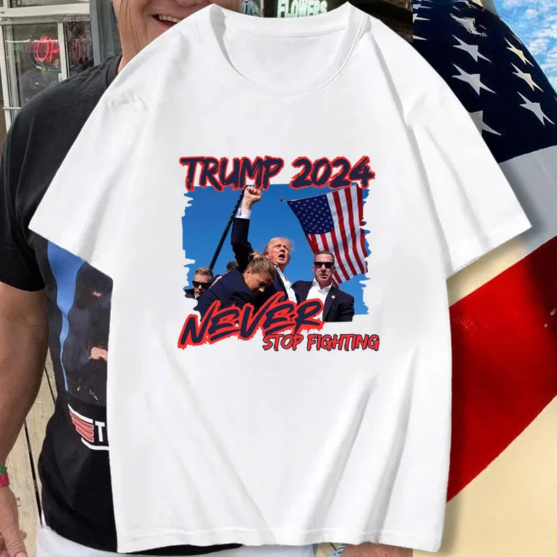 Donald Trump Printed T-shirt with His Fist Up Encouraging To FIGHT Trump  Man Woman Shirts Make America Great Again Shirt