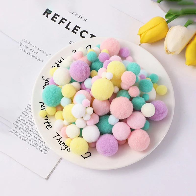260 عبوة من كرات بوم بوم بوم فروي ملونة مقاس 10-30 مم؛ إكسسوار تزيين حرفي ناعم، لوازم فنية من ماكرون فوربول