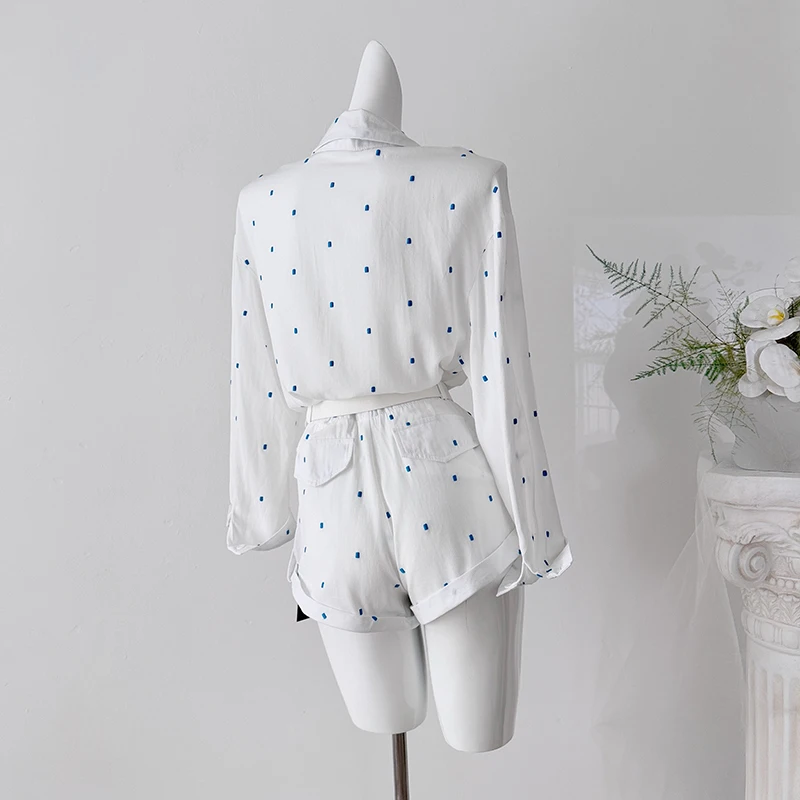 Cotton Linen 2-Piece Shorts Sets Women Long Sleeve Relaxed Shirt Rolled-bottom Shorts Suits for Women's Casual Outfits with Belt