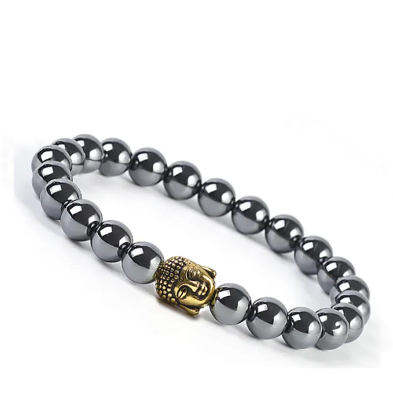 Men's Black Agate Stretch Bracelet 8mm Tiger Eye Stone Vintage Bracelet Buddha Head Hearth Lucky Jewelry Gift