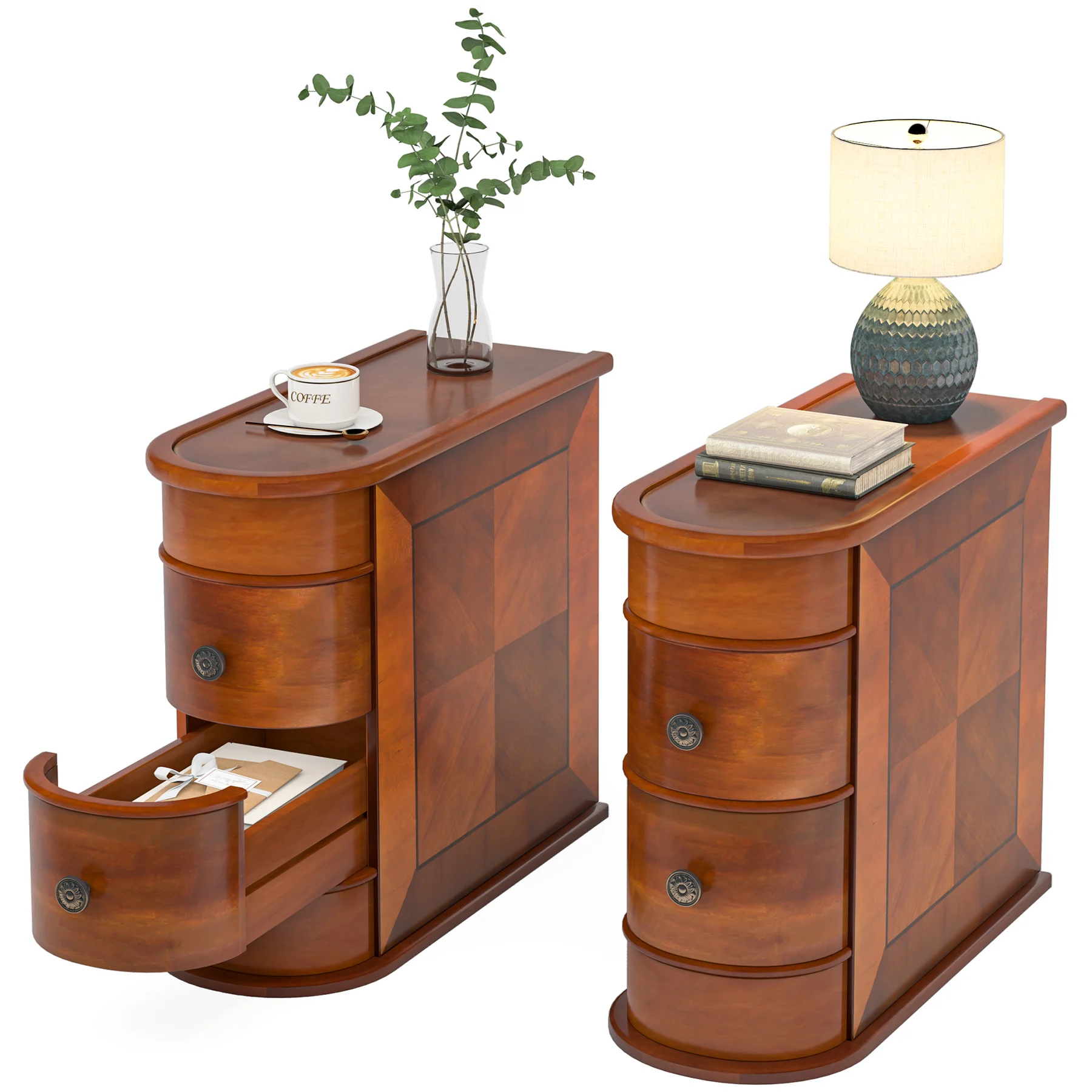 

Solid wood bedroom nightstand with 2 storage drawers | Solid wood side table, suitable for living room and bedroom | Finished pr