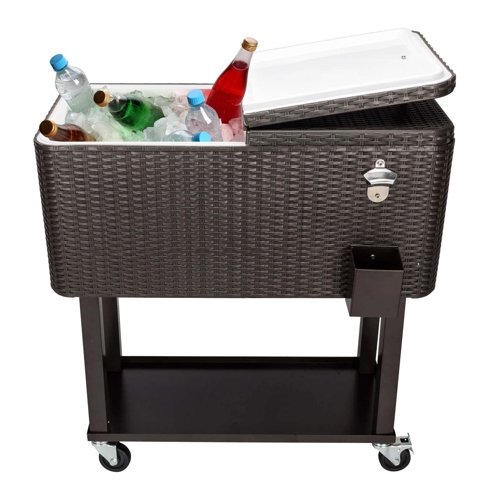 80 Quart Rolling Ice Chest, Portable Patio Party Bar Drink Cooler Cart, with Shelf, Beverage Pool with Bottle Opener