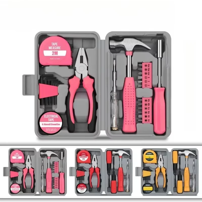 13/24-Piece Compact Home & Office Woman DIY pink Household Tool Kit Set box herramientas for kitchen,Home Repair Hand Tool Set