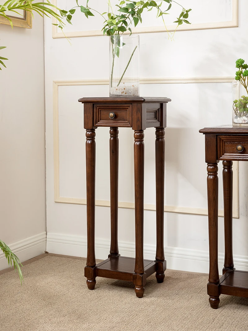 

American flower stand Solid wood stand Living room rack with drawer flower table Vintage style flower pot stand