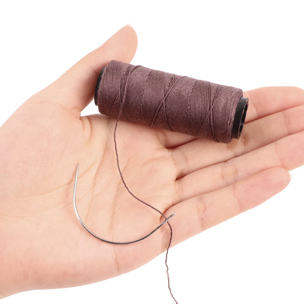 C Shape Curved Needles And Thread For Hair Extensions Hair Weft Sewing Tools 60Meters Hair Weaving Thread Wig Accessories Tools