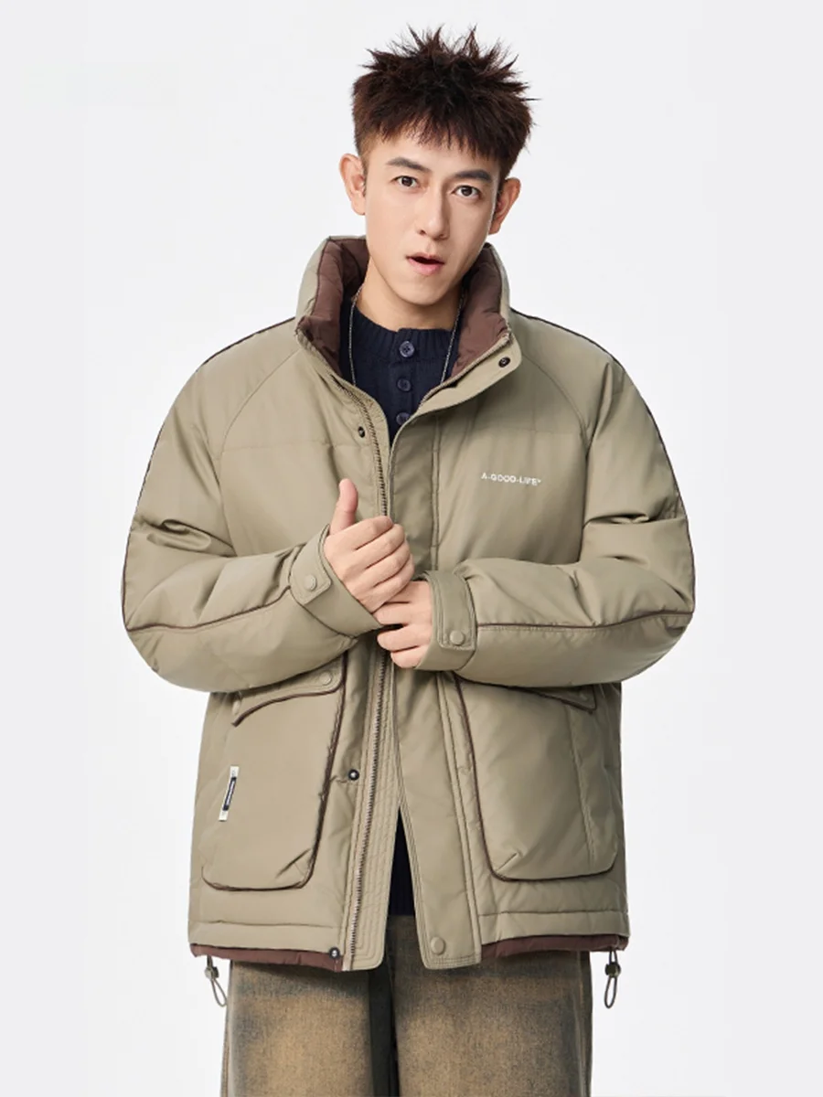 

American Sle Thiened Stand Collar Color Blo Warm Du down Parka Men's Winter Coat Windproof Outdoor Workwear Jaet