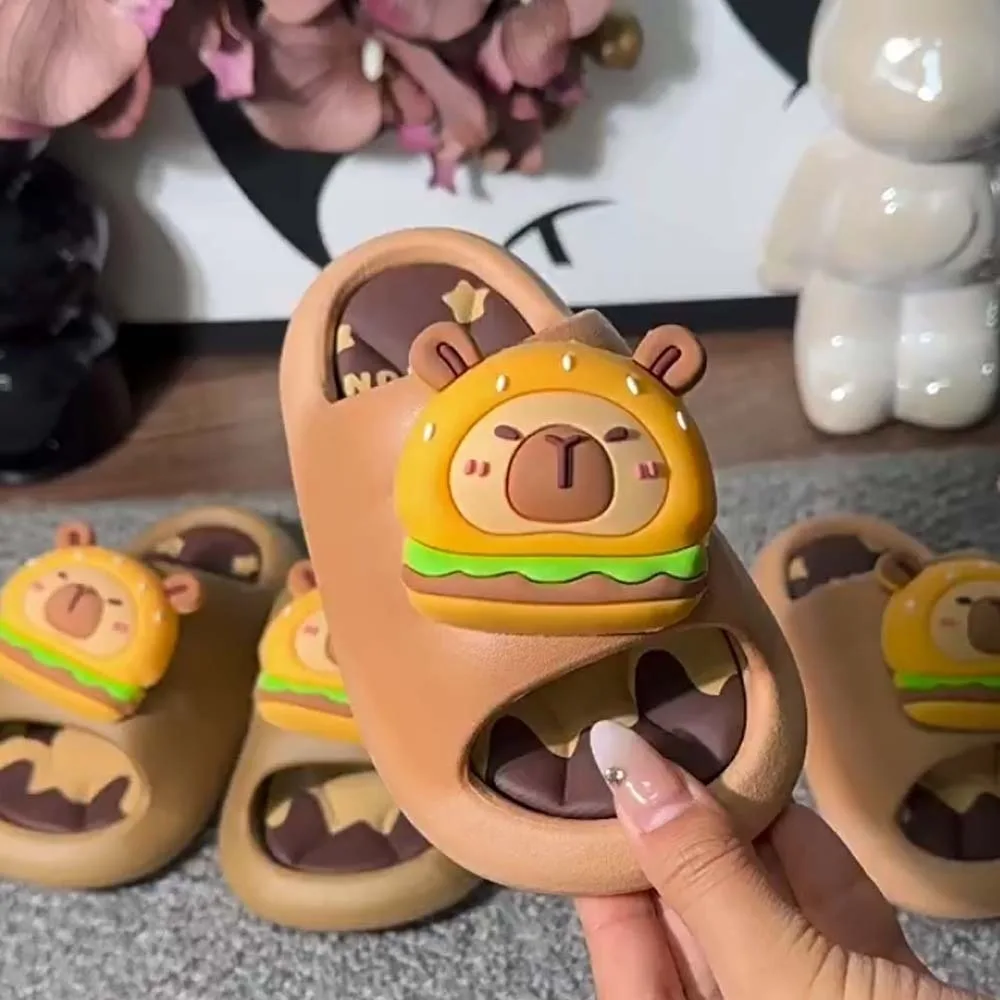 Sandal Kapibara Lucu PVC Sandal Hewan Kartun Antiselip Tebal Sandal Kamar Mandi Anak-anak Dapat Diputar Ketahanan Musim Panas