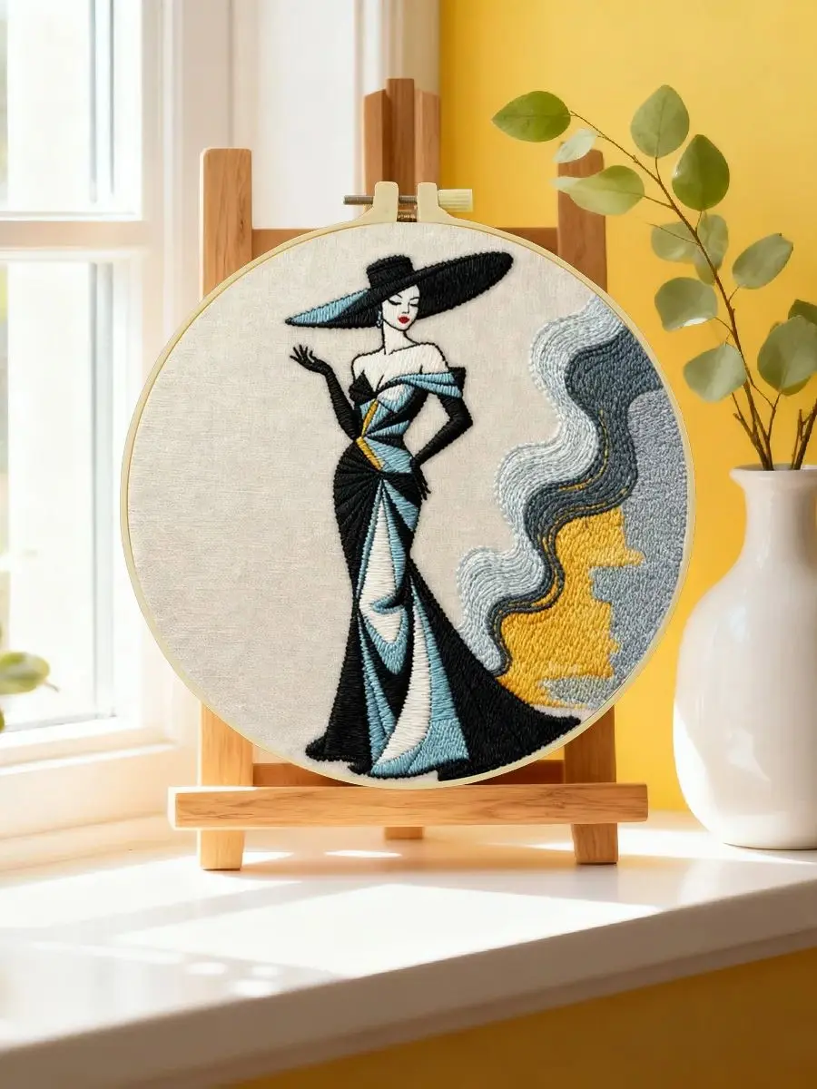 1 Stück 20X20CM/15X15CM 7,87/6,3 Zoll Stickerei-Starter-Kit für Frauen DIY-Kit DIY-Stickerei-Set Handarbeiten Nähkunst Heimdekoration – Detail 6