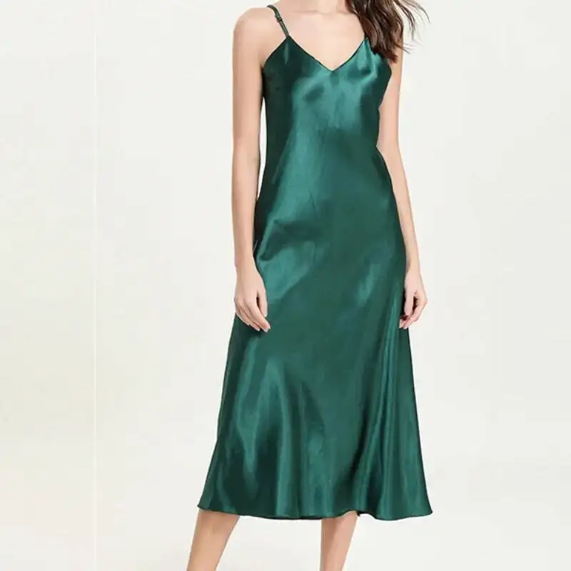 

Летние облегающие пижамы с v-образным вырезом, женские модные сексуальные длинные ночные рубашки из ледяного шелка, женская удобная повседневная домашняя одежда для сна