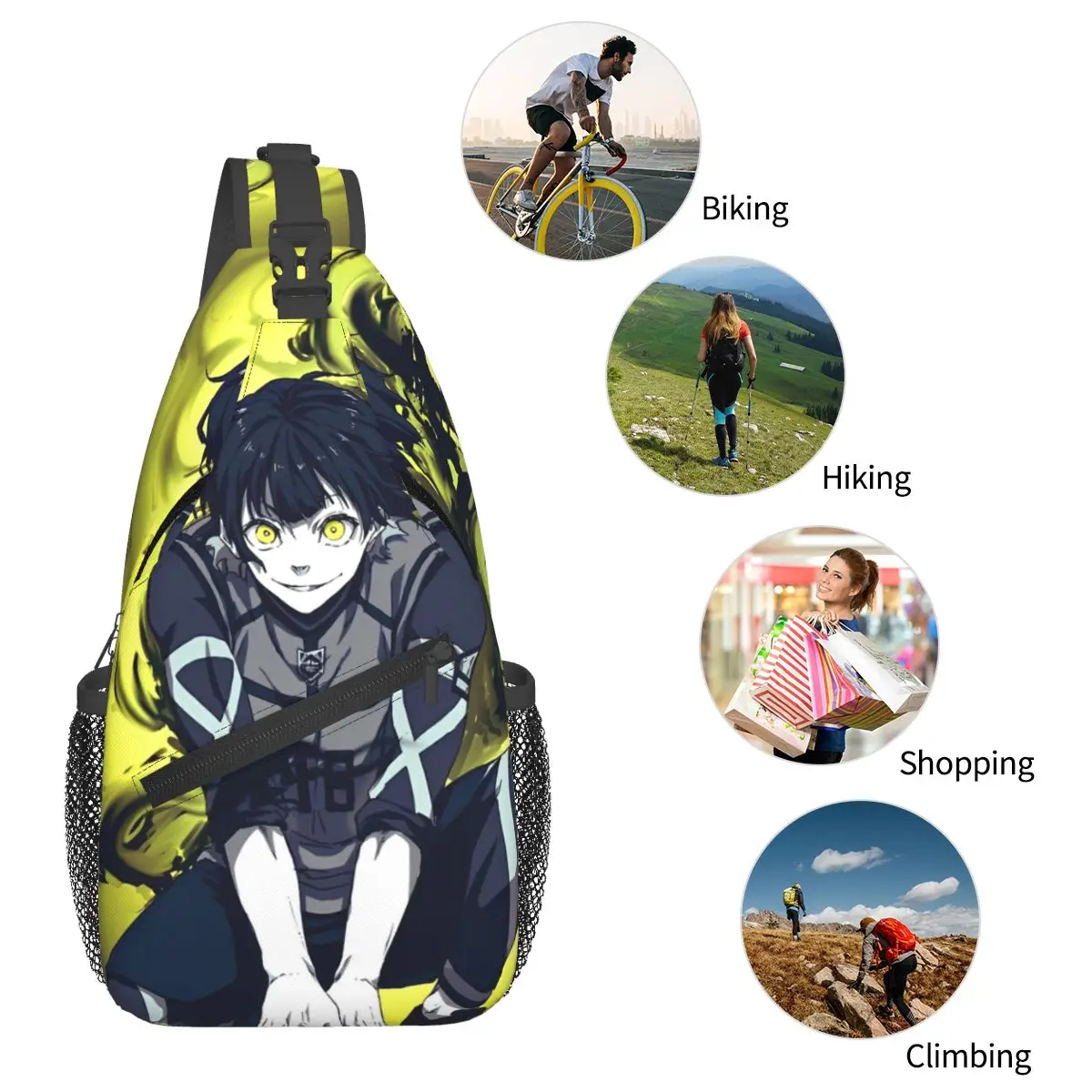 Mochila de hombro de Anime para deportes de fútbol, bolso de pecho con patrón de bloqueo azul, mochila de día para viajes, senderismo y viaje