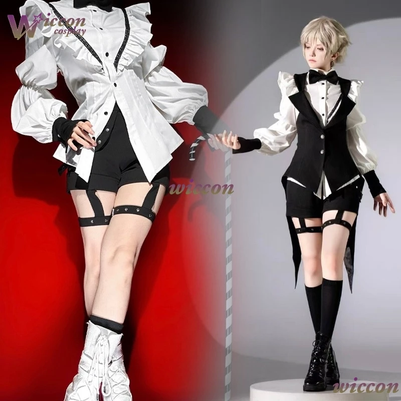 Cos Room Store Ouji Jirai Kei Lolita Ouji Style White Shirt, Black Vest Shorts Set Gothic Alt Femboy Prince Vintage High Waist - view 2