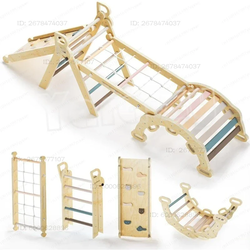 Solid wood children's climbing frame – folding slide combination, indoor home